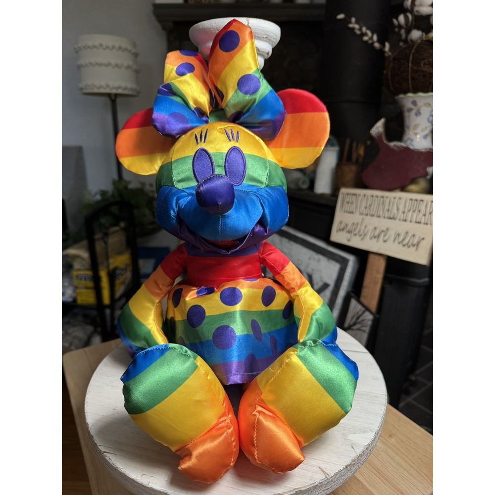 Disney Minnie Mouse Plush Rainbow Stuffed Animal Lovey Limited Edition 18" Pride
